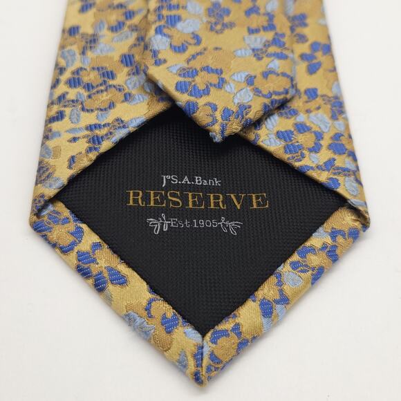 Jos A Bank Reserve Silk Tie Necktie Gold Ditsy Floral Preppy Business Corpcore - Picture 5 of 6